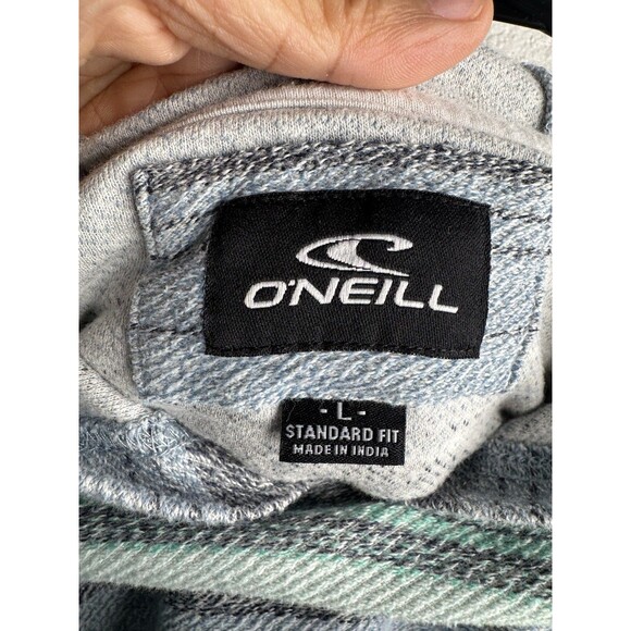 O’Neill Men’s Hoodie Large Striped Baja Style Pullover Blue Gray Mint - Picture 9 of 15